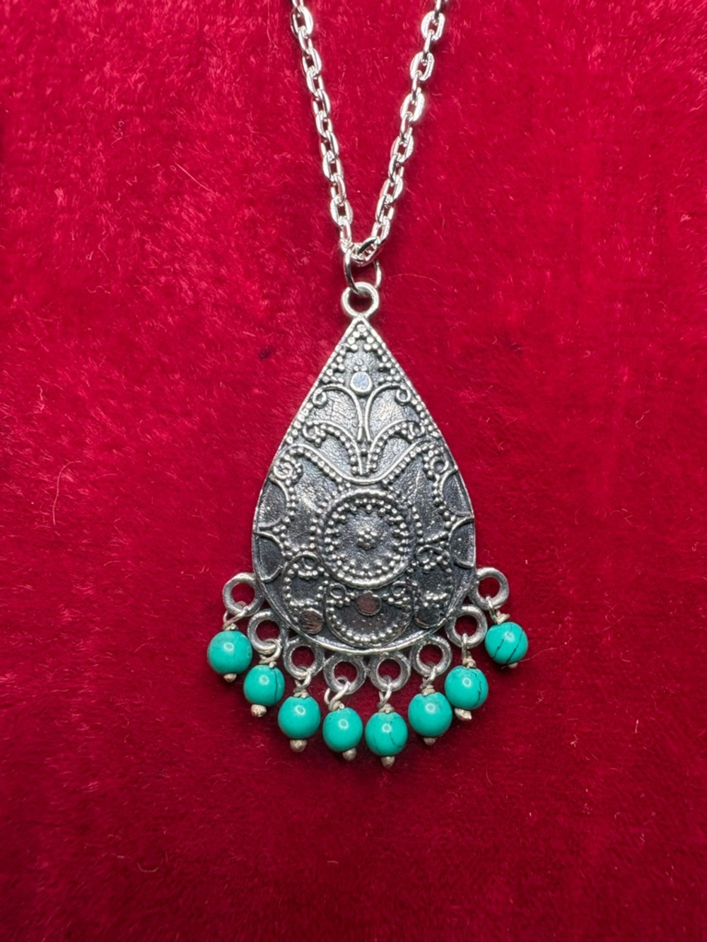 Pendant  925 Sterling Silver Dangling Turquoise Beads Bali Style Vintage Inspire